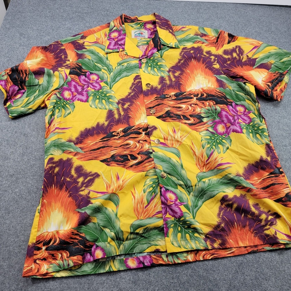 VTG Paradise On A Hanger  Beach Floral Cotton Hawaiian Shirt Men's 3XL